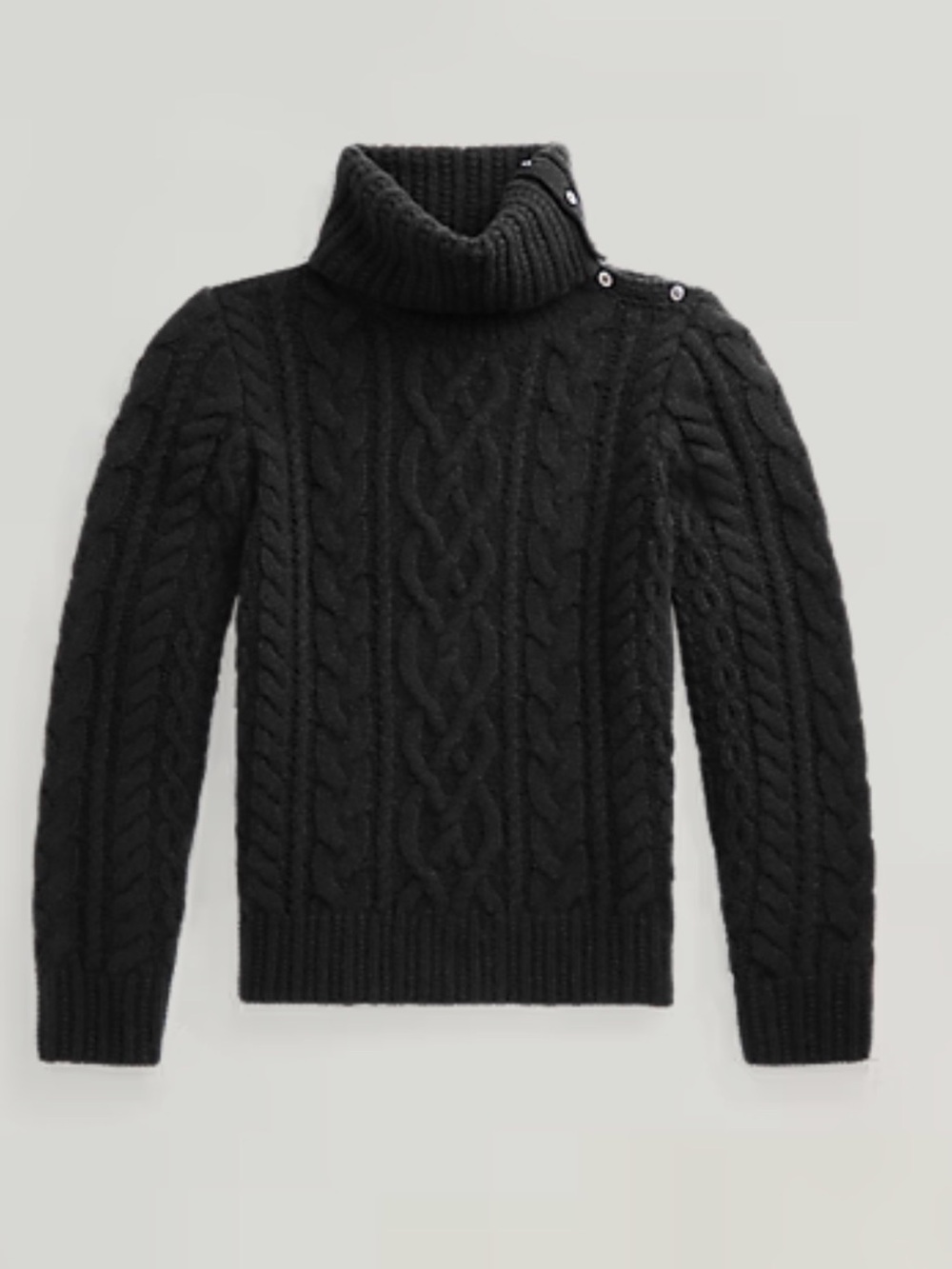 Aran-Knit Wool-Blend Turtleneck Sweater Black